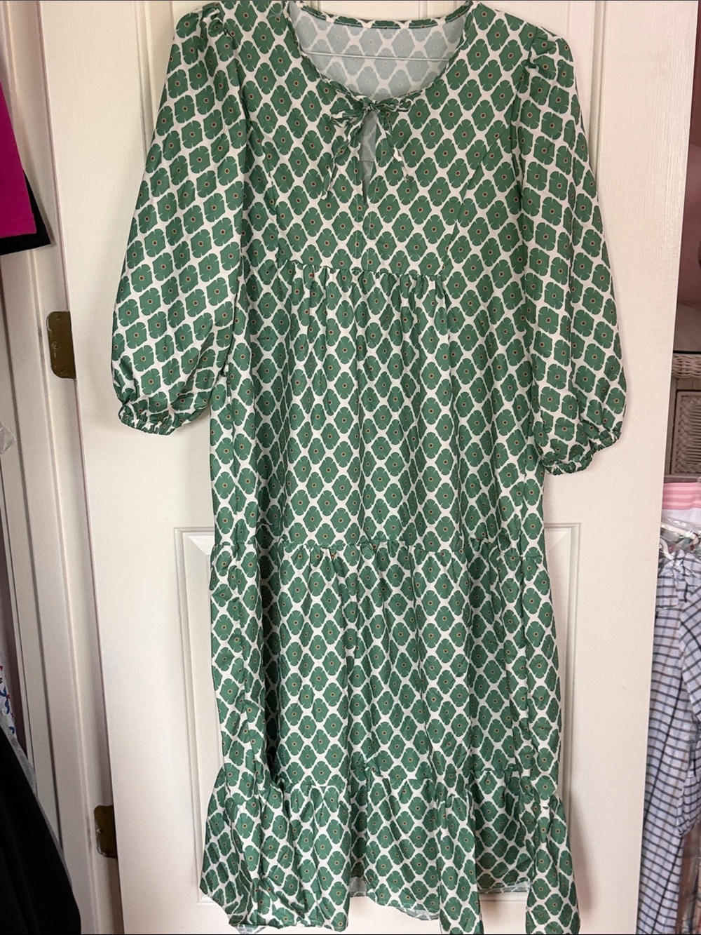 Green Diamond Print Midi Dress